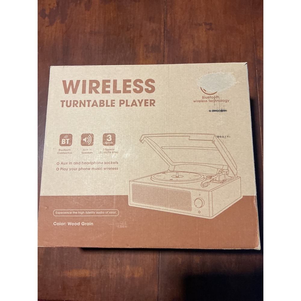 Wireless Turntable Player M49 Wood Grain 3-Speed Bluetooth Built-in Speakers